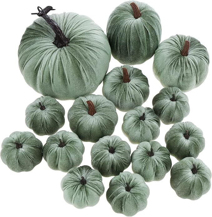Woration 16pcs Assorted Size Velvet Fake Artificial Pumpkin Decor Fabric Wrapped Fall Harvest Pum... | Amazon (US)