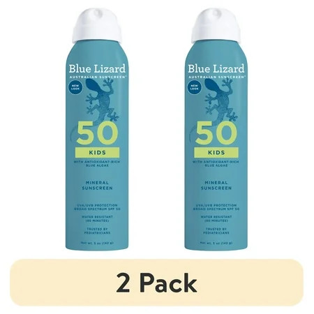 (2 pack) Blue Lizard Kids SPF 50 Mineral Sunscreen Spray, Broad Spectrum, 5 oz | Walmart (US)