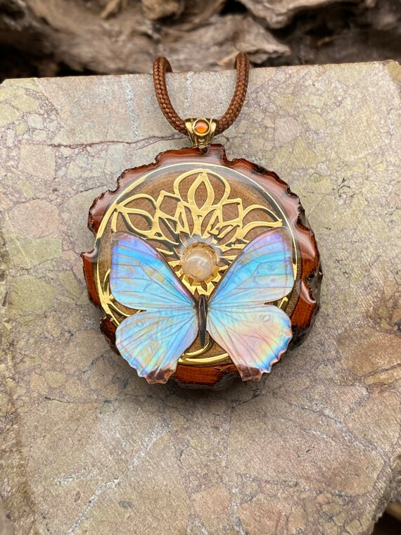 Holographic butterfly pendant - handmade wooden jewelry gift idea - jewelry for her - spirit anim... | Etsy (US)