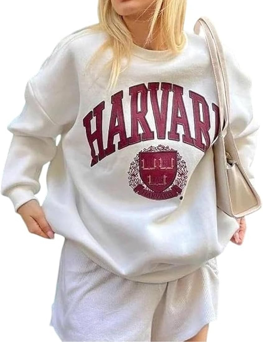 Mincib Women's Letter Graphic Print Oversized Fleece Sweatshirt Crewneck Long Sleeve Drop Shoulde... | Amazon (US)