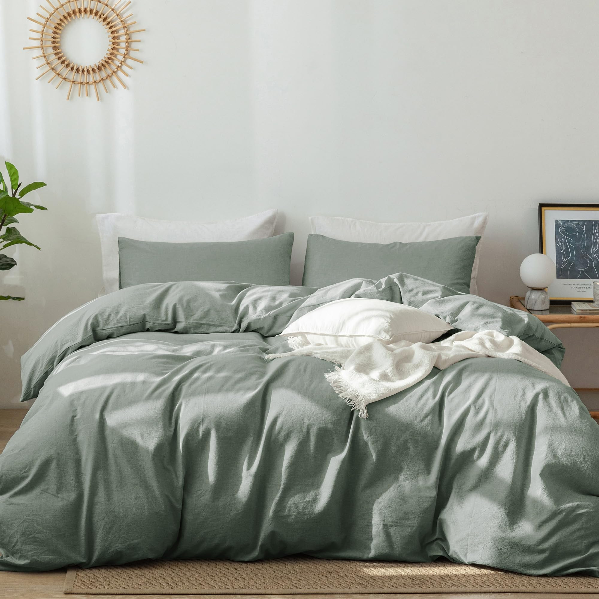 MooMee Bedding Duvet Cover Set 100% Washed Cotton Linen Like Textured Breathable Durable Soft Com... | Amazon (US)