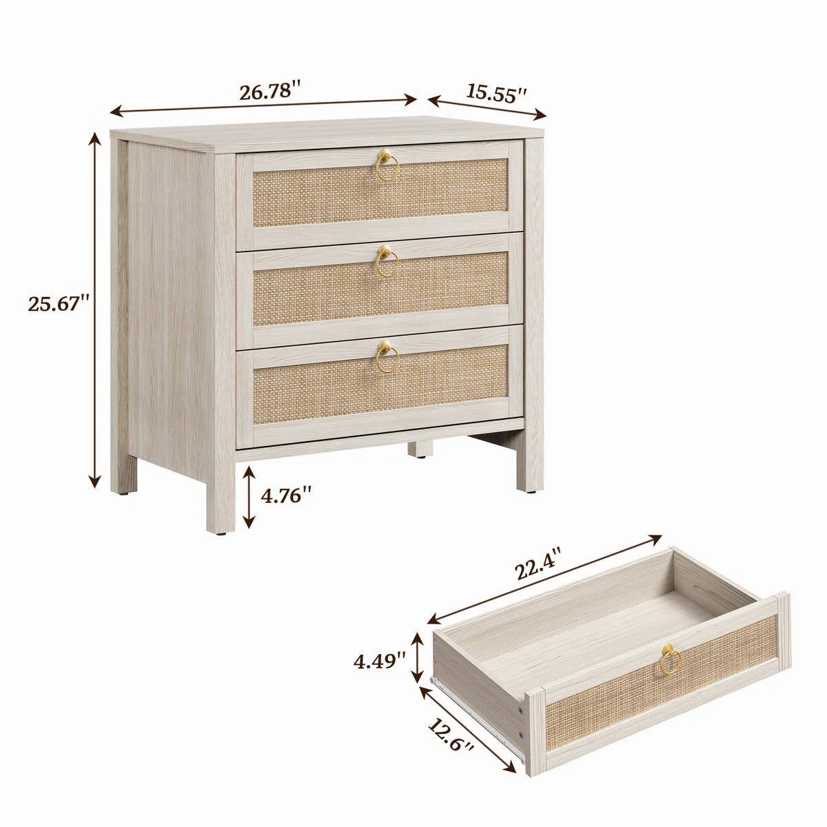 Pomodoro Boho-Inspired Rattan Nightstand With 3-Drawer (Set of 2) | Wayfair North America
