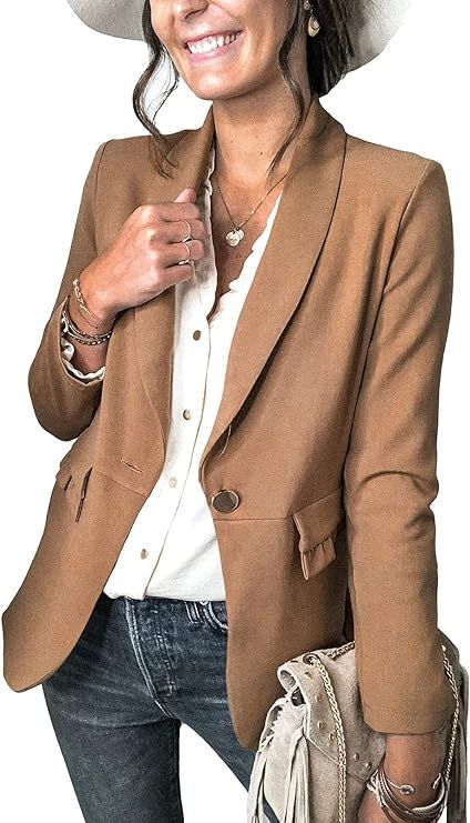 Asvivid Retro Notch Lapel One Button Casual Blazer Solid Long Sleeve Company Office Blazers Open ... | Amazon (US)