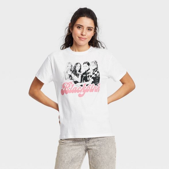 Women's Black Pink Short Sleeve Graphic T-Shirt - White | Target