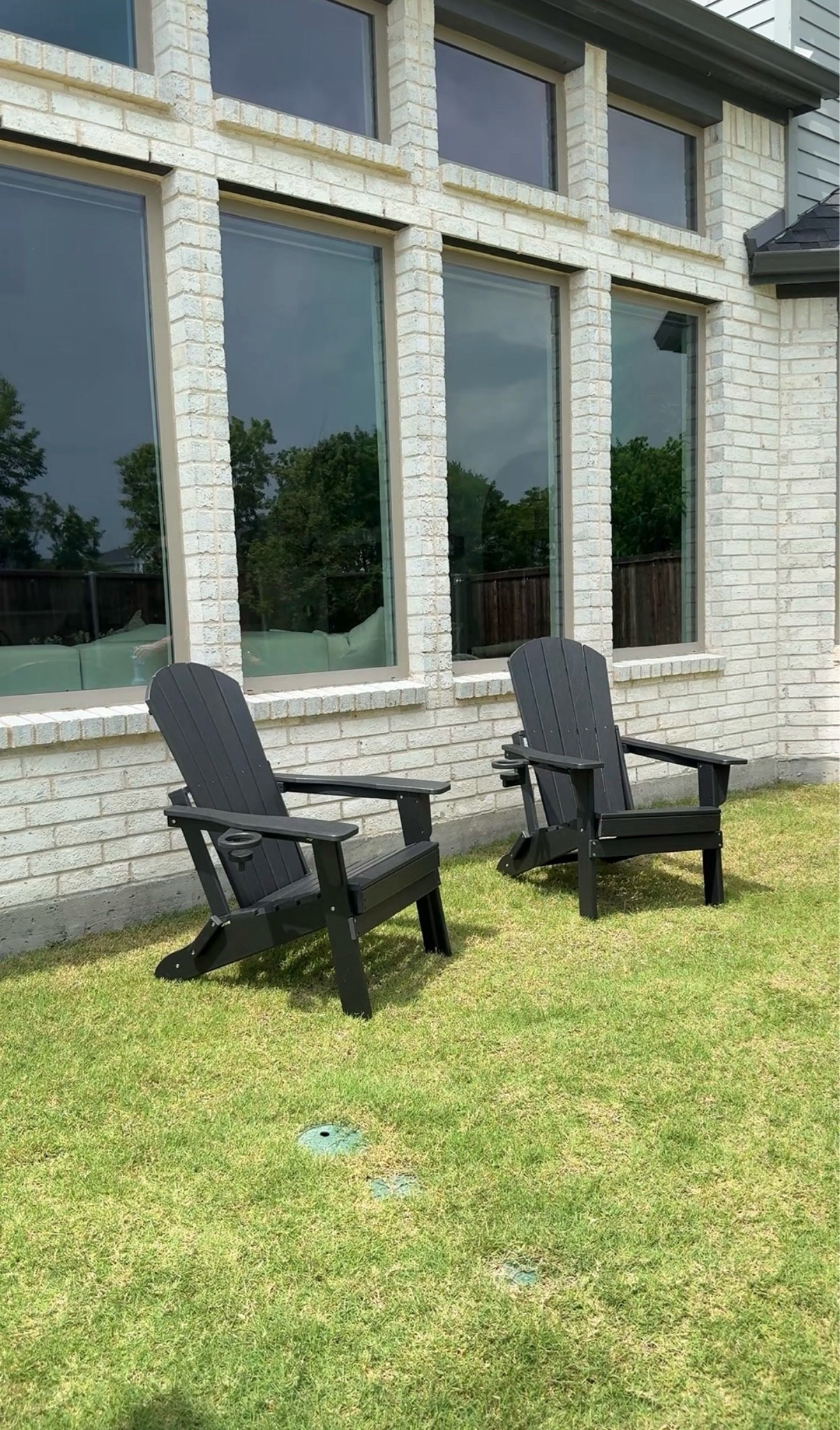 Folding Adirondack chairs with cupholders. These are great quality and would be perfect around a fire pit