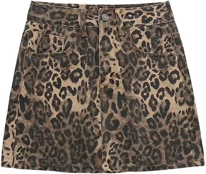 Hesaco Denim Skirt Leopard Print Skirts for Women, Y2k Jeans Mini Skirt High Waisted with Pockets... | Amazon (US)