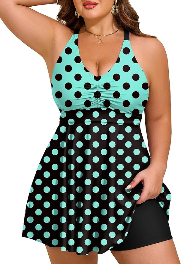 HUSKARY Plus Size Tankini Swimsuits for Women Tummy Control V Neck Hide Belly Bathing Suits Two P... | Amazon (US)