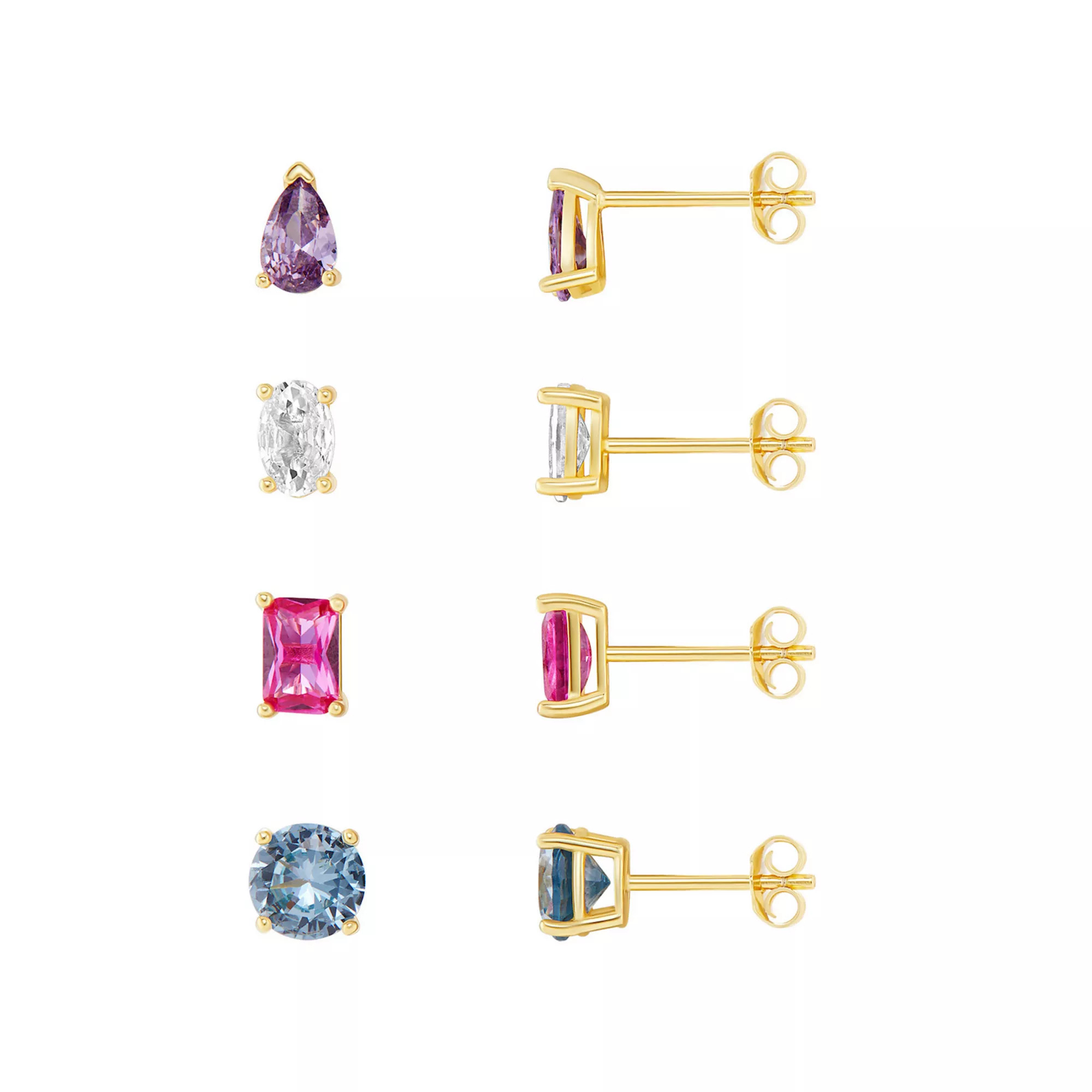 PRIMROSE 18k Gold Plated Cubic Zirconia 4-Piece Stud Earring Set | Kohl's