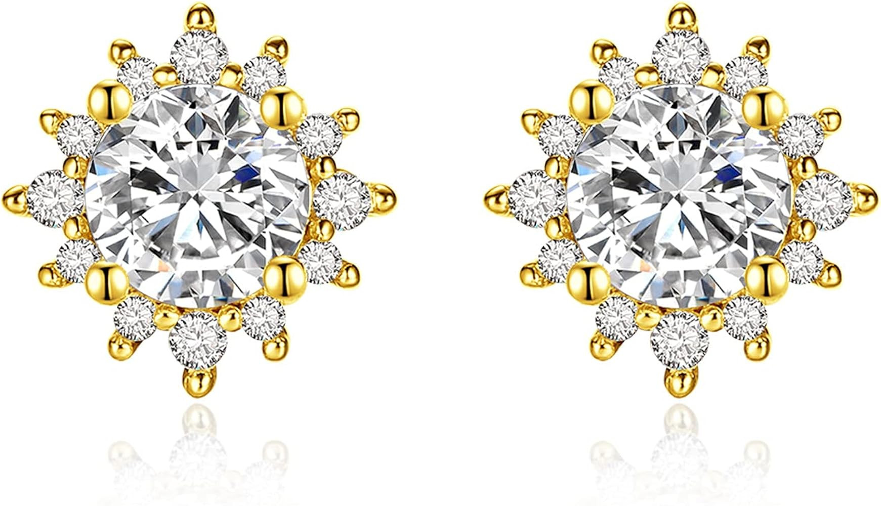 Cubic Zirconia Stud Earrings for Women | White gold/Yellow Gold/Rose Gold Plated Hypoallergenic CZ S | Amazon (US)