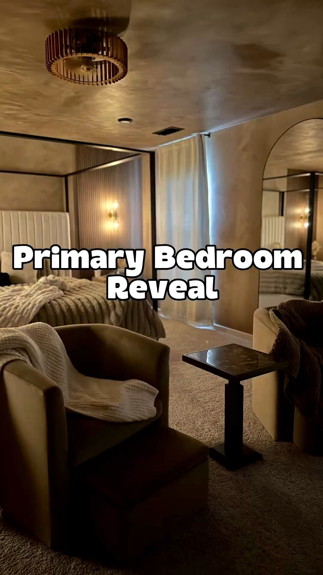 moody limewash bedroom reveal 🤎 

we transformed our primary bedroom to a luxury suite. thank you to Touchstone Home Products for helping us make our room cozy and moody with our Sideline Elite Smart Forte 40” Electric Fireplace 🫶🏾

#diy #home #touchstonehomeproducts