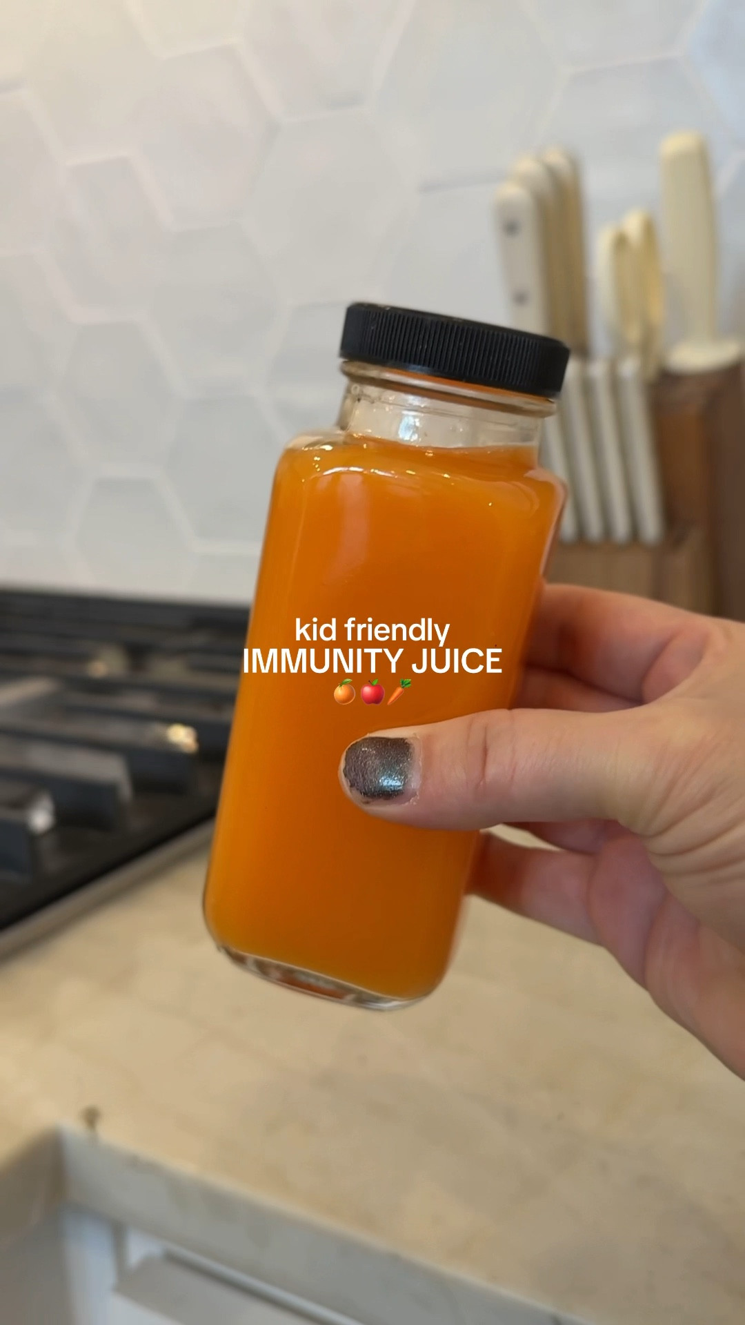 kid friendly immunity juice that’s perfect for sick season 🍊🥕 my toddler will NEVER turn down a juice so this is such a great way to get fruits and vegetables into her diet when she’s not feeling well. This juice blend is high in vitamin a + vitamin c, a great anti-inflammatory, and boosts cognitive function. 

Immunity Juice:
8 oranges 
2 apples cored 
4 large carrots
Thumbnail sized ginger 
Thumbnail sized turmeric 
Small pinch of pepper 

Add everything into your juicing machine, ours is a cold-pressed juicer and removes all of the seeds/pulp. Add a small pinch of pepper to activate the turmeric and divide into your glass bottles. These measurements will give you about 5 6 oz juices! Good in the fridge for 5 days.

immunity juice, healthy juice, healthy habits, kids immune boost 

#LTKHome #LTKKids #LTKWatchNow