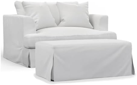 Pemberly Row 52" Oversized Chair & Ottoman, Kiln-Dried Hardwood Frame, White Fabric Slipcover, Pe... | Amazon (US)