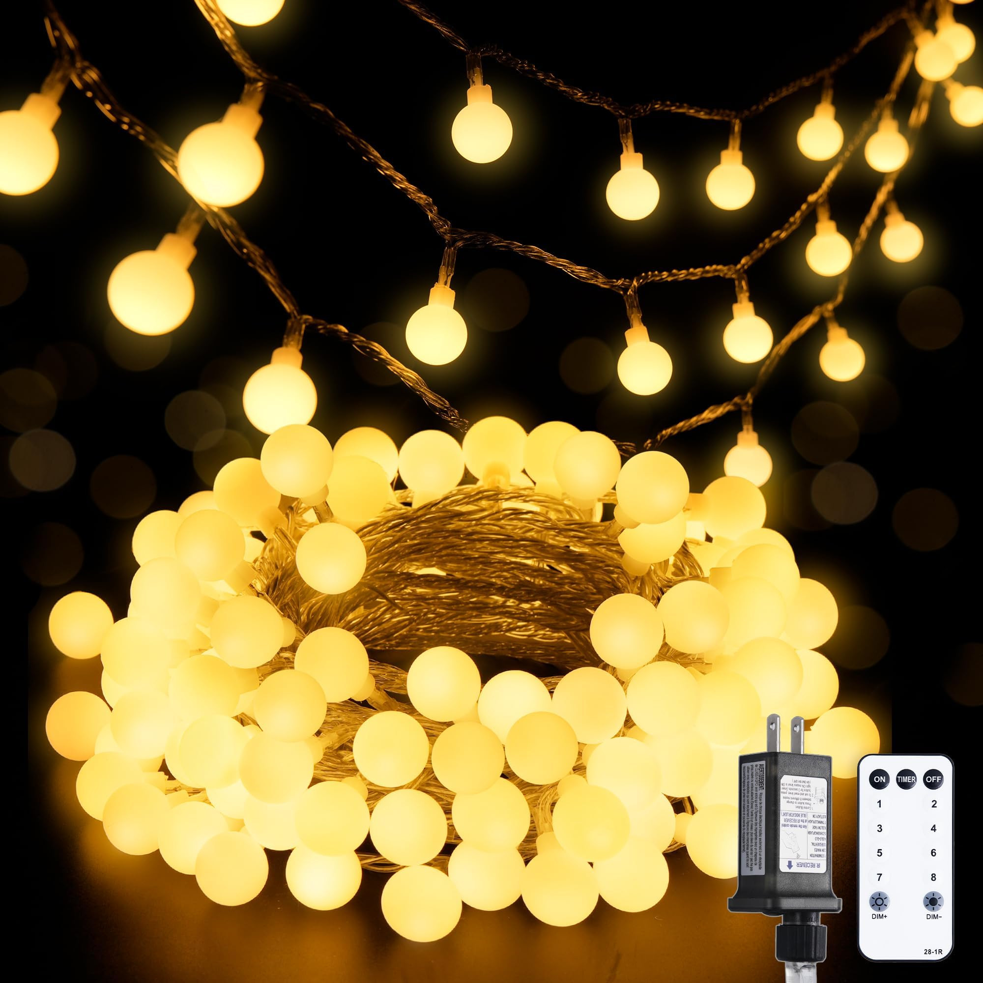 JMEXSUSS 100 LED Connectable Globe String Lights Indoor Bedroom, 33ft Warm White Christmas String... | Amazon (US)
