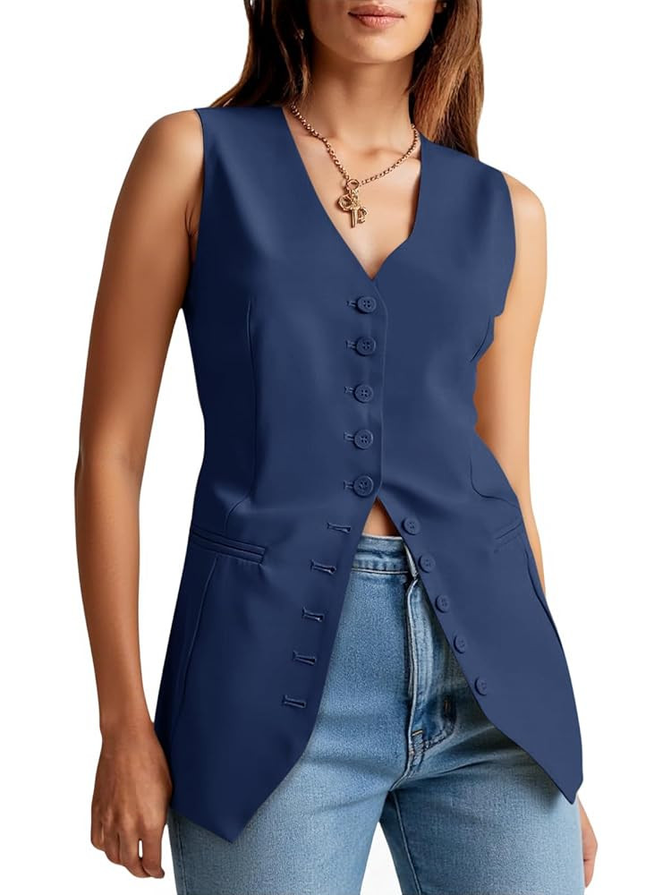 Cicy Bell Womens Button Down Suit Vests Casual Business V Neck Waistcoat Tops Summer Fitted Work ... | Amazon (US)