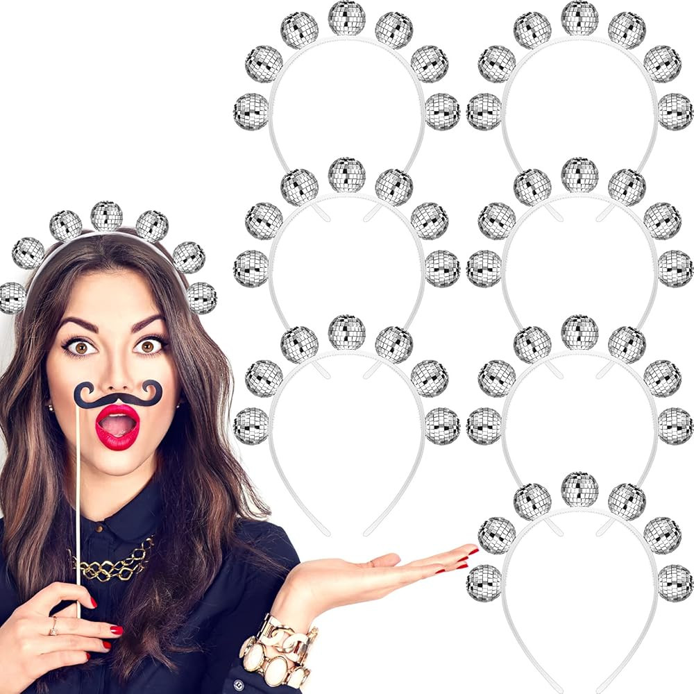 Giegxin New Years Disco Ball Headband for Women 1970s Vintage Disco Accessories Silver Head Bache... | Amazon (US)