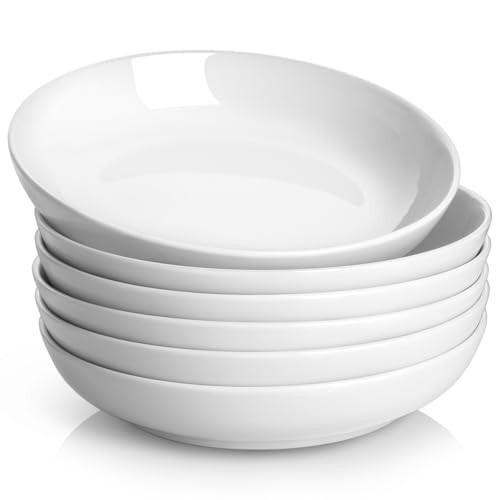 Y YHY Pasta Bowls, 30oz Salad Bowls White Soup Bowls Large Pasta Serving Bowl Porcelain Pasta Plates Wide and Shallow Bowls Set of 6 Microwave Dishwasher Safe Valentines Day Gift | Amazon (US)