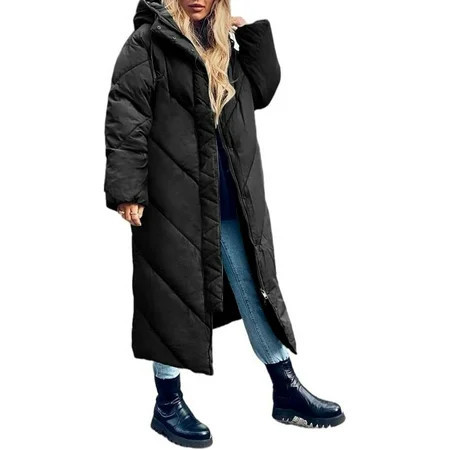 CHENHAINAN Womens Long Puffer Coat Long Sleeve Padded Winter Down Coats Hooded Parka Jacket | Walmart (US)
