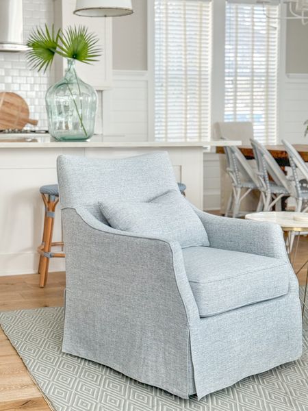 Loving these new swivel armchairs we bought for Hola Beaches, our beach house rental! They’re fairly affordable and are the prettiest blue gray fabric. Also linking our indoor/outdoor rug, blue counter stools and kitchen pendant lights.
.
#ltkhome #ltksalealert #ltkstyletip #ltkseasonal #ltkfindsunder100 #ltkfindsunder50 #ltksalealert coastal decor, coastal living room ideas 

#LTKsalealert #LTKSeasonal #LTKhome