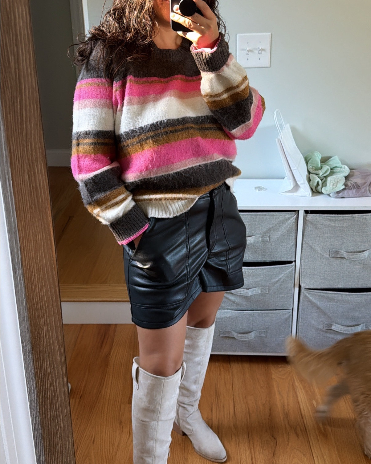 Fall outfit - Pink/brown sweater from Kut from the Kloth with faux black leather high waisted shorts and beige knee high boots 

#fall #falloutfit #fallfashion #fallstyle #autumn #sweater #pinksweater #cozysweater #cozy #kutfromthekloth #fauxleather #leather #leathershorts #kneehighboots #boots #fallboots
#tallboots #beigeboots #shortsandboots #newengland #newenglandfall #amazon #amazonfind #amazonfashion #amazonstyle #womens #womensfashion 

#LTKStyleTip #LTKTravel #LTKSeasonal