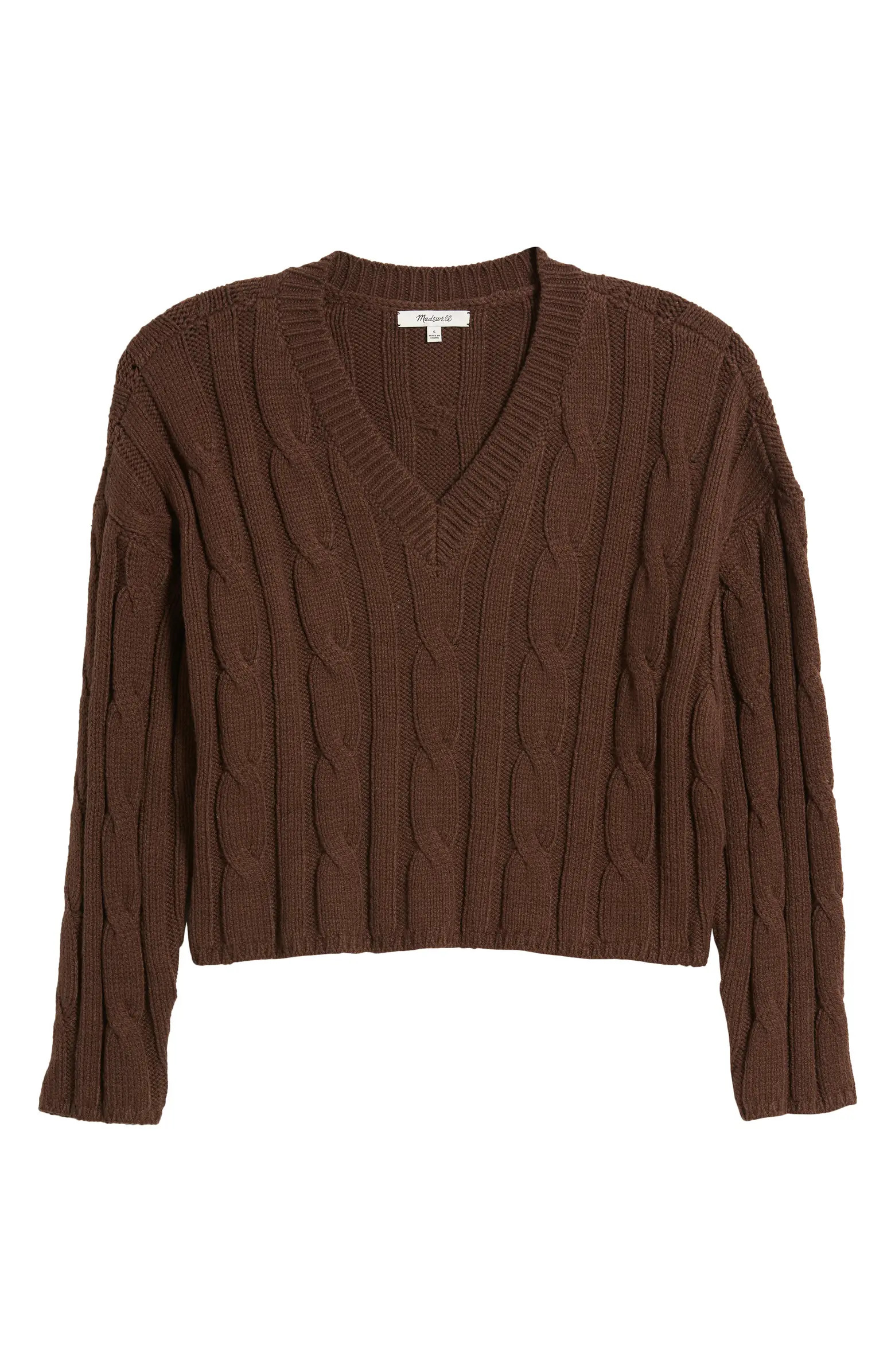 Madewell Cable Knit V-Neck Crop Sweater | Nordstrom | Nordstrom