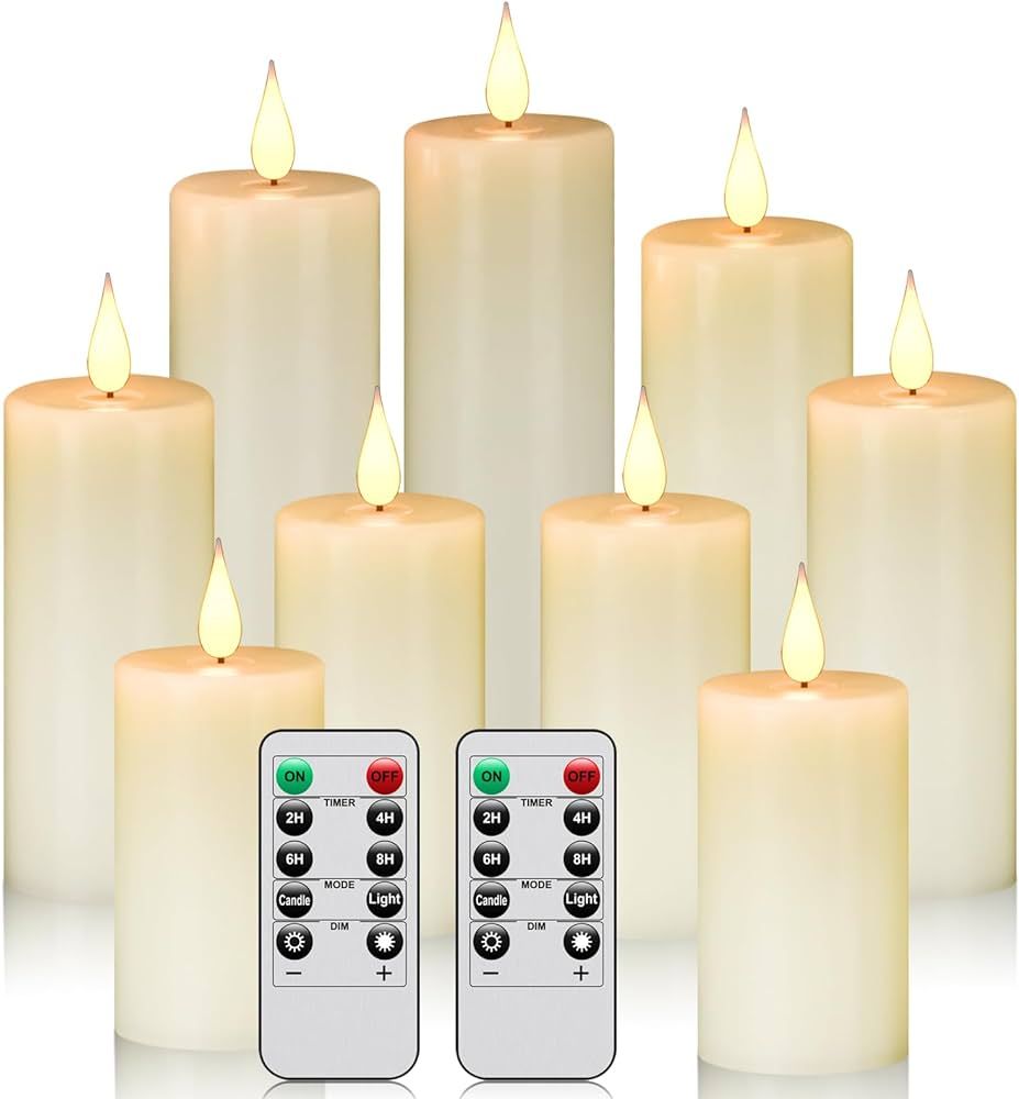 Flameless Battery Operated LED Candles 3D wick with10 Key Button Remote Control 24-Hour Timer Set... | Amazon (US)