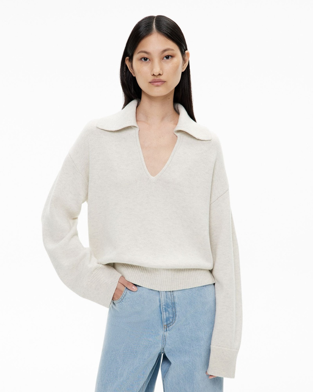 Witchery - Collared V Neck Knit - Jumpers & Cardigans (Silver) Collared V Neck Knit | THE ICONIC (AU & NZ)