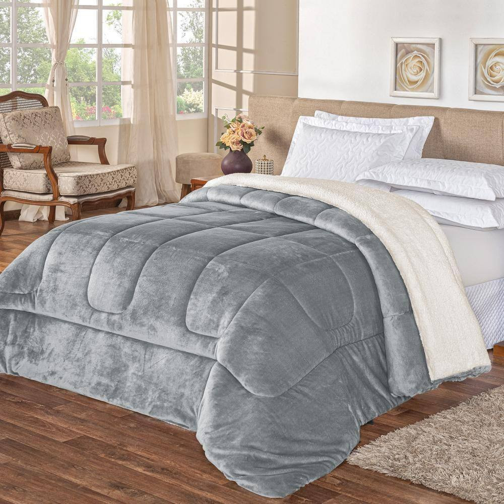 Edredom Casal Padrão Coberdrom Sherpa/Mantinha Everest 1 Peça - Cinza | Casas Bahia (BR)