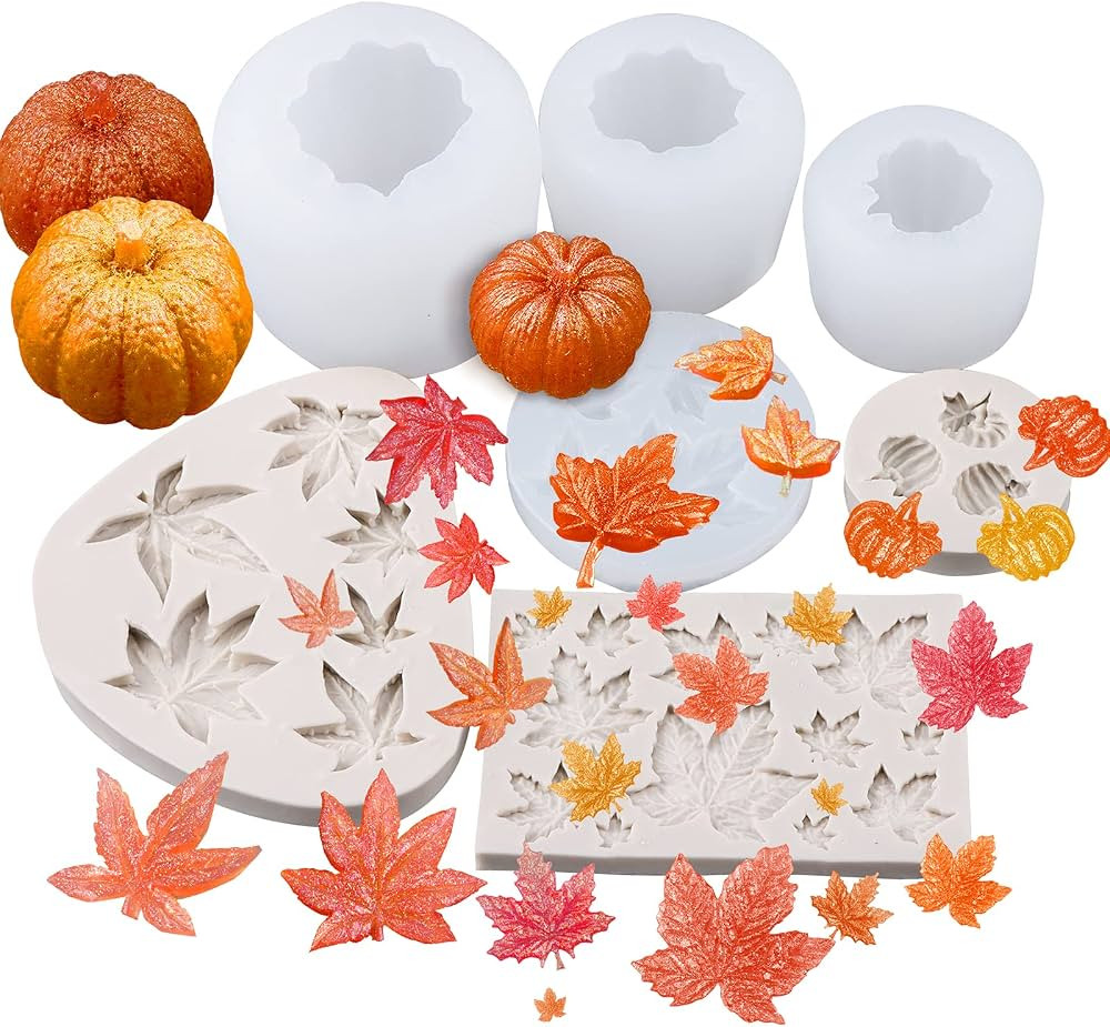 7PCS Halloween Thanksgiving Resin Molds Kalolary Pumpkin Maple Silicone Fondant Molds 3D Pumpkin ... | Amazon (US)