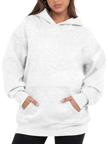 VIUTIL Womens Oversized Hoodies Fleece Loose Hooded Sweatshirt Fall Winter Outfits 2026 Trendy Clothes, White Grey, Large | Amazon (US)