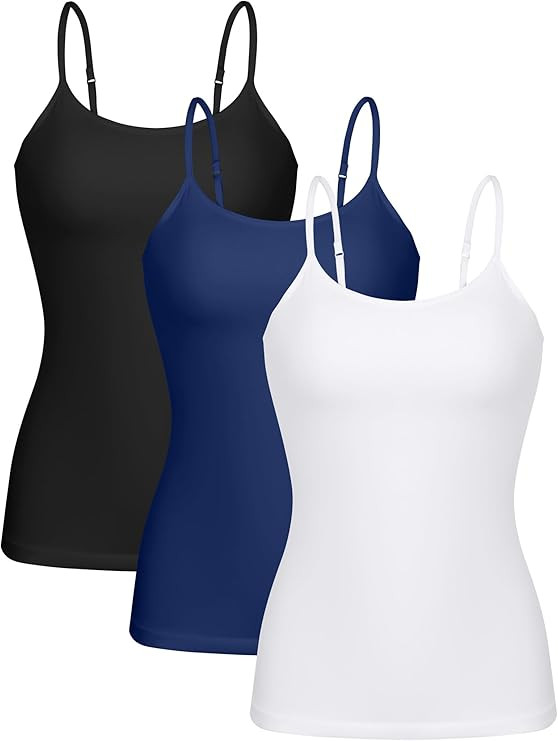 ATTRACO Women 3 Pack Cotton Camisoles wtih Shelf Bra Adjustable Spaghetti Strap Tank Tops | Amazon (US)