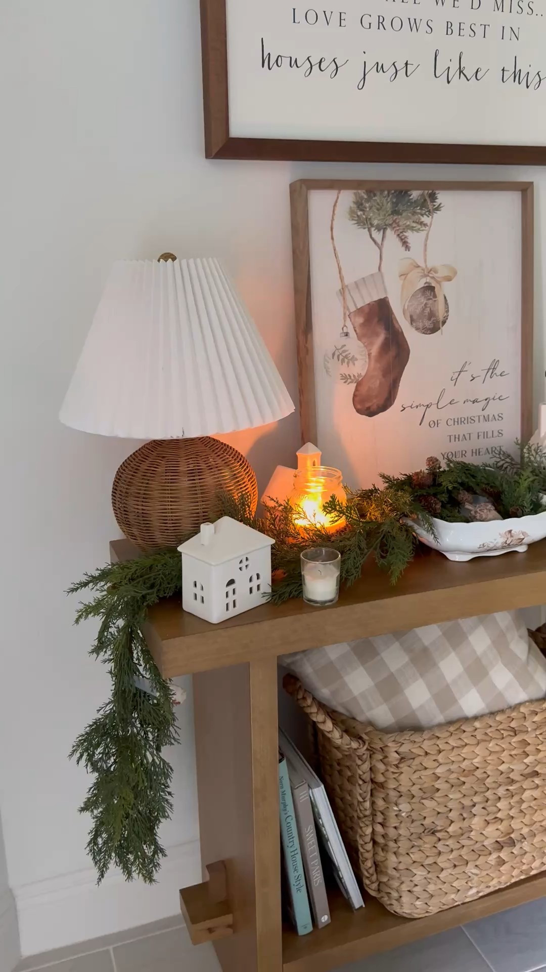 Started on our entry table.  Love the wooden picture with shocking and ornament with the verse of its the simple magic of Christmas that fills your heart and your home,  

#LTKU #LTKHoliday #LTKHome