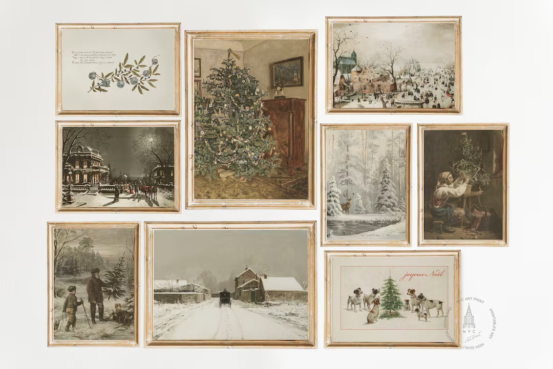 Christmas Prints Gallery Wall Set of 9 Vintage Christmas - Etsy | Etsy (US)