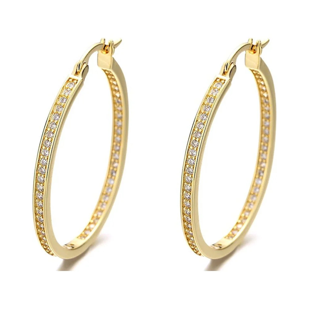 14K Gold with Swarovski Crystal In and Out Hoop Earrings - Walmart.com | Walmart (US)