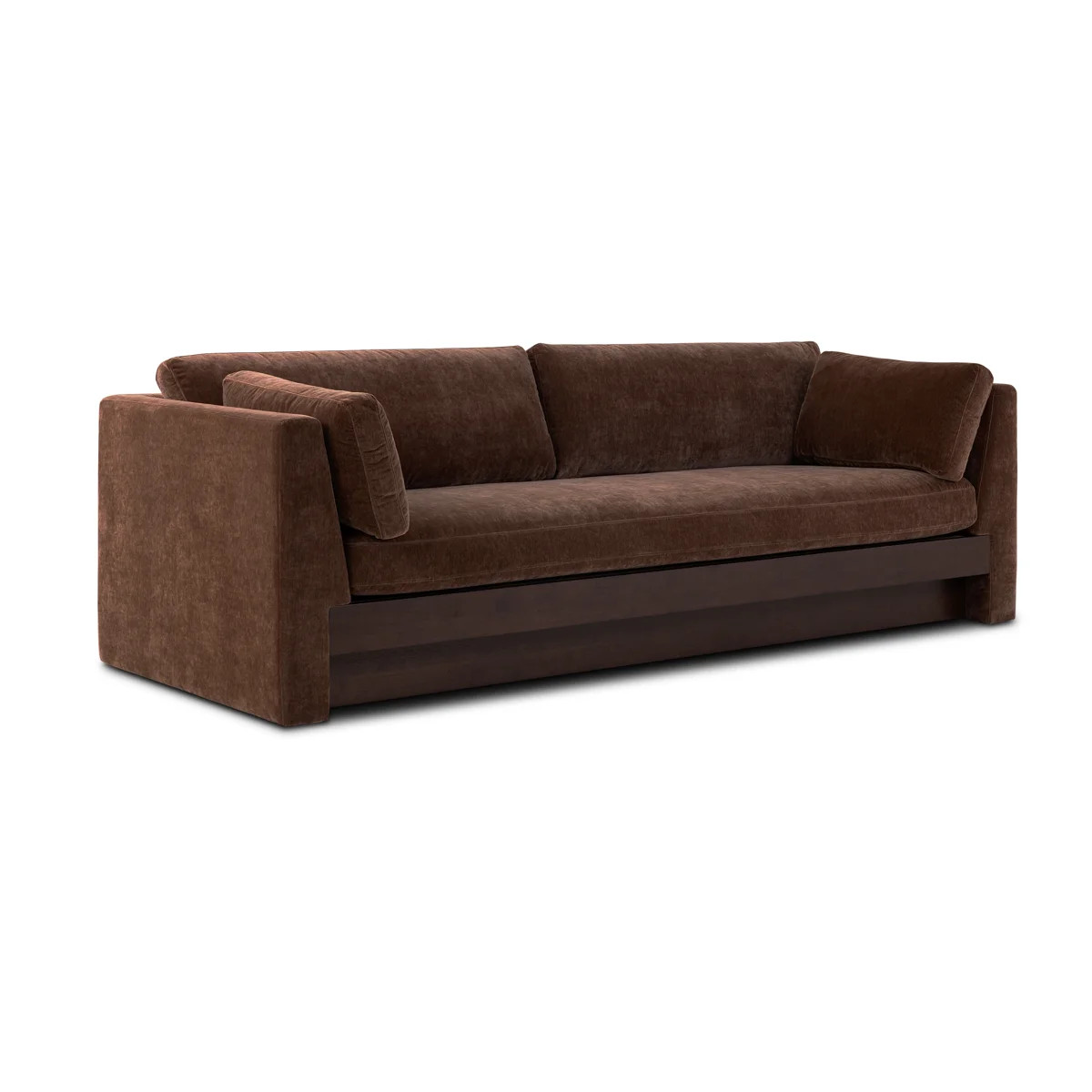Geneva 99" Chenille Fabric Sofa with Walnut-Finished Solid Wood Base | Wayfair North America