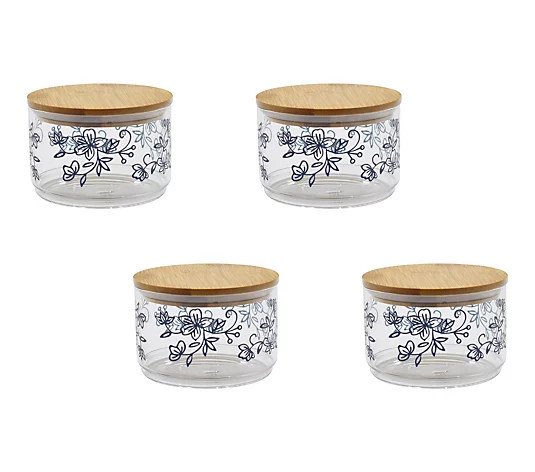 Temp-tations Stackable 18-oz Glass Bowls with Wood Lids - QVC.com | QVC
