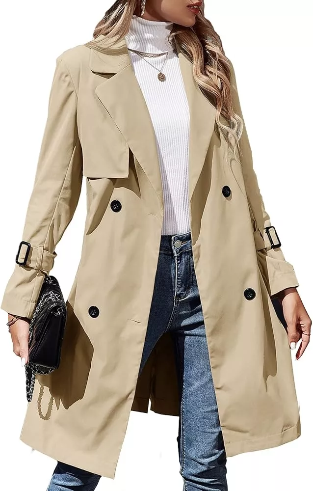 Makkrom Women's Double Breasted Long Trench Coat