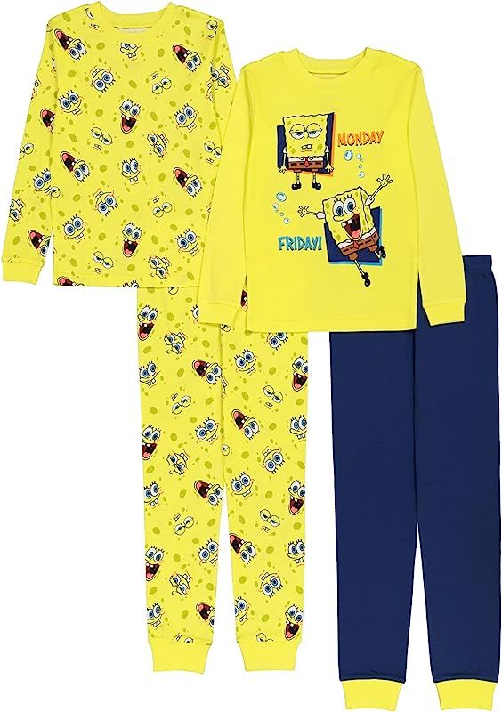 Nickelodeon Boys' Spongebob Squarepants 4-Piece Snug-fit Cotton Pajamas Set | Amazon (US)