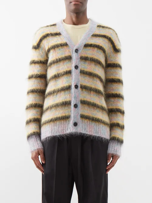 Marni - Striped V-neck Mohair-blend Cardigan - Mens - Yellow Multi | Matches (US)