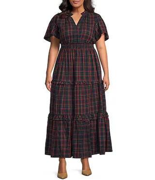 Sugarlips Plus Size Short Sleeve Plaid Smocked Waist Long Dress | Dillard's | Dillard's