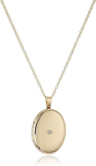 Amazon Collection 14k Gold-Filled Polished Oval Pendant with Genuine Diamond Locket Necklace, 18" | Amazon (US)