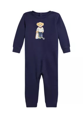 Ralph Lauren Childrenswear Baby Boys Polo Bear Fleece Coverall, Navy Blue, 6 Months | Belk