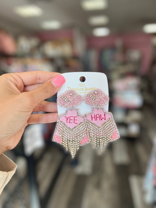 YeeHaw Rhinestone Earrings | Pink Creek