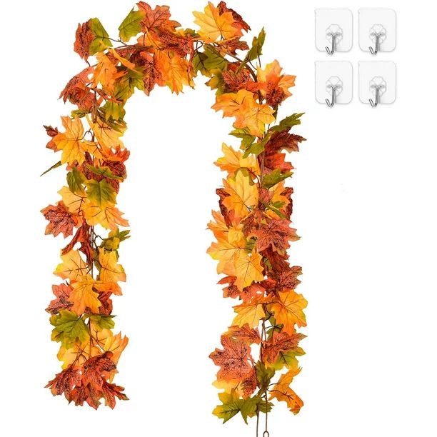 Coolmade 2 Pack Maple Leaves Fall Garland - 6ft/Strand Artificial Fall Foliage Garland Colorful A... | Walmart (US)
