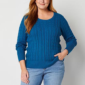 St. John's Bay Plus Womens Crew Neck Long Sleeve Cable Knit Pullover Sweater | JCPenney