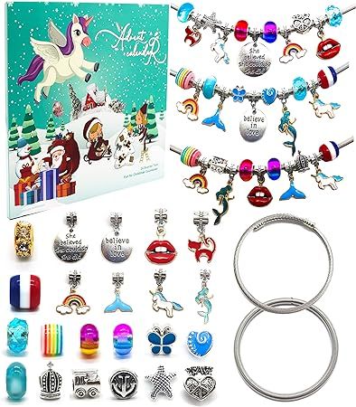Christmas Advent Calendar 2021 For Girls,DIY Charm Bracelet Making Kit 24-Days Xmas Countdown Gif... | Amazon (US)