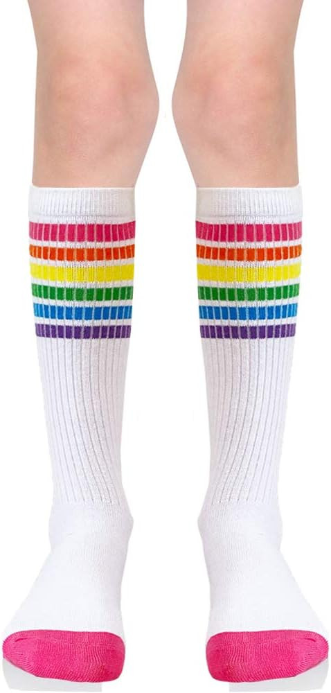 juDanzy Baby, Toddler & Kids Knee High Stripe Tube Socks For Boys & Girls With Grips | Amazon (US)