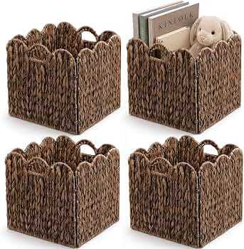 Set of 4 Foldable Scalloped Wicker Storage Cubes Basket, Storage Cube Bins -12"x12"x12", Collapsi... | Amazon (US)
