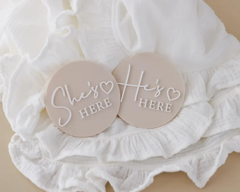 She's Here He's Here Gender Reveal Baby Announcement Disc - Etsy | Etsy (US)