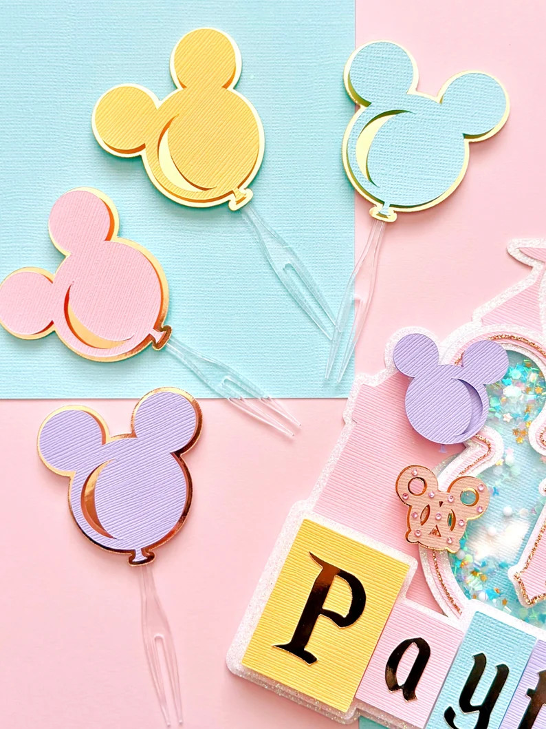 Mouse Head Balloon Cupcake Toppers Vintage Theme Park Birthday Decorations - Etsy | Etsy (US)