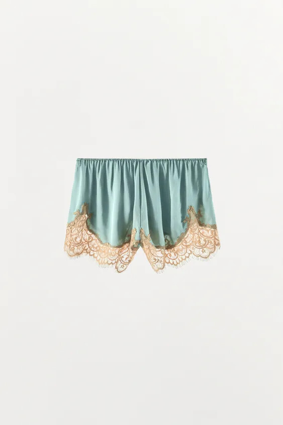 SATIN SHORTS WITH LACE TRIM | Zara UK